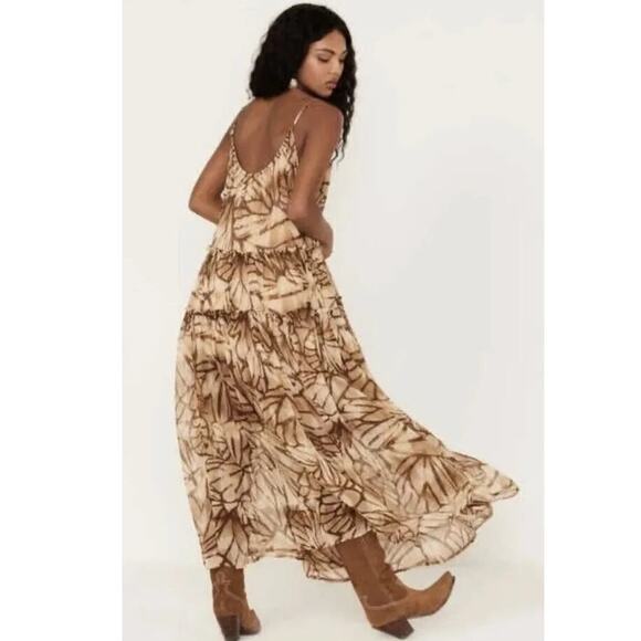 New Free People Julianna Floral Tiered Maxi Dress $168 Small Sable Sand - Picture 5 of 11